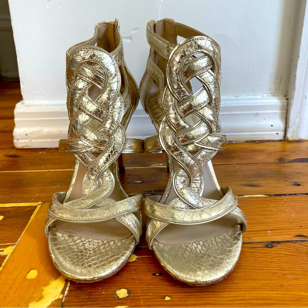 Michael Kors Collection Metallic Gold Snakeskin Gladiator Heels / SZ: 37